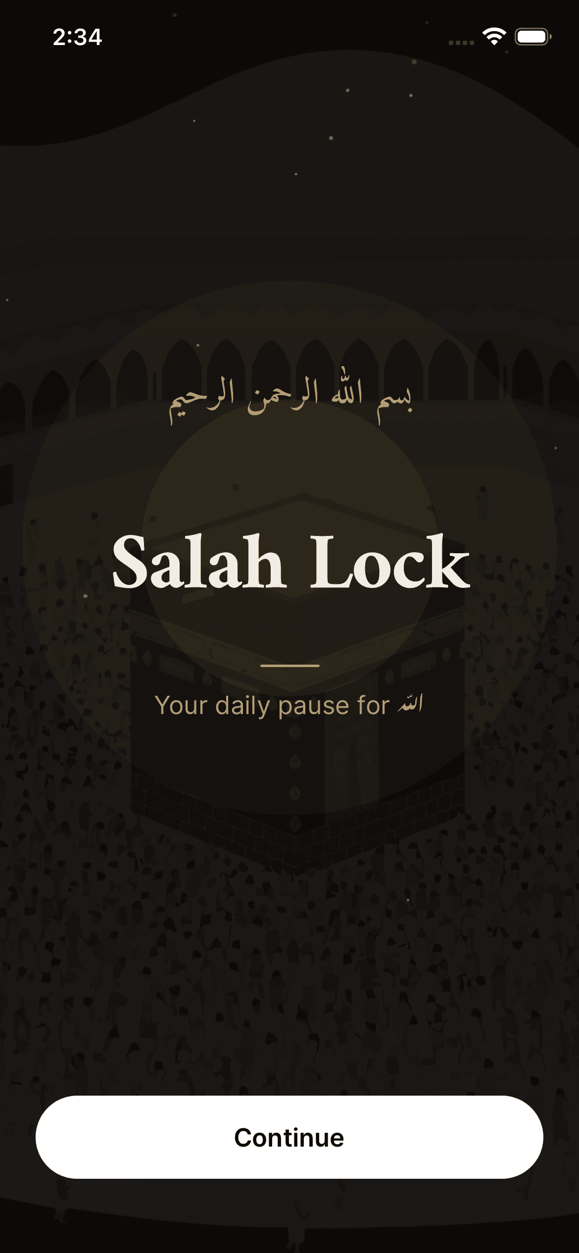 Salah Lock welcome screen, Bismillah