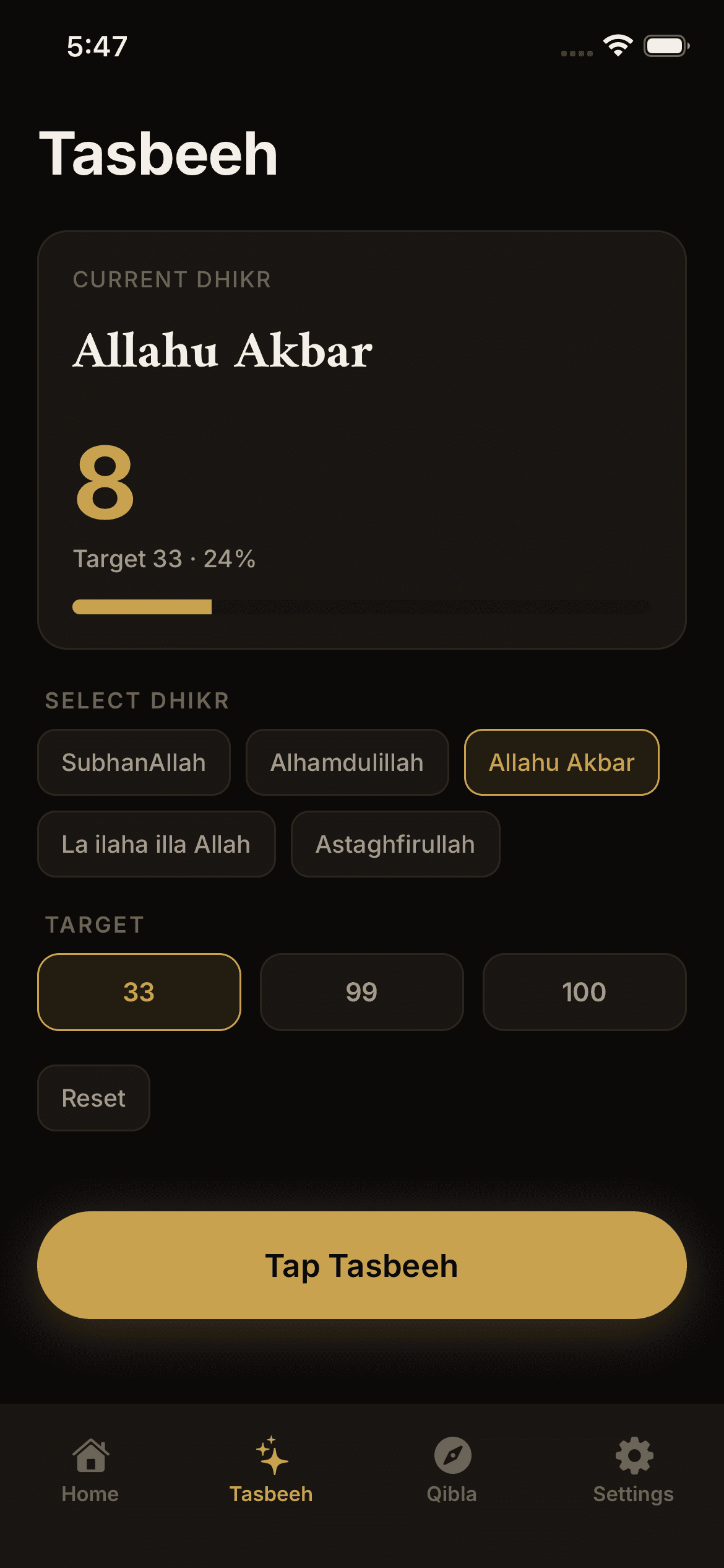 Salah Lock prayer dashboard with today's prayer times