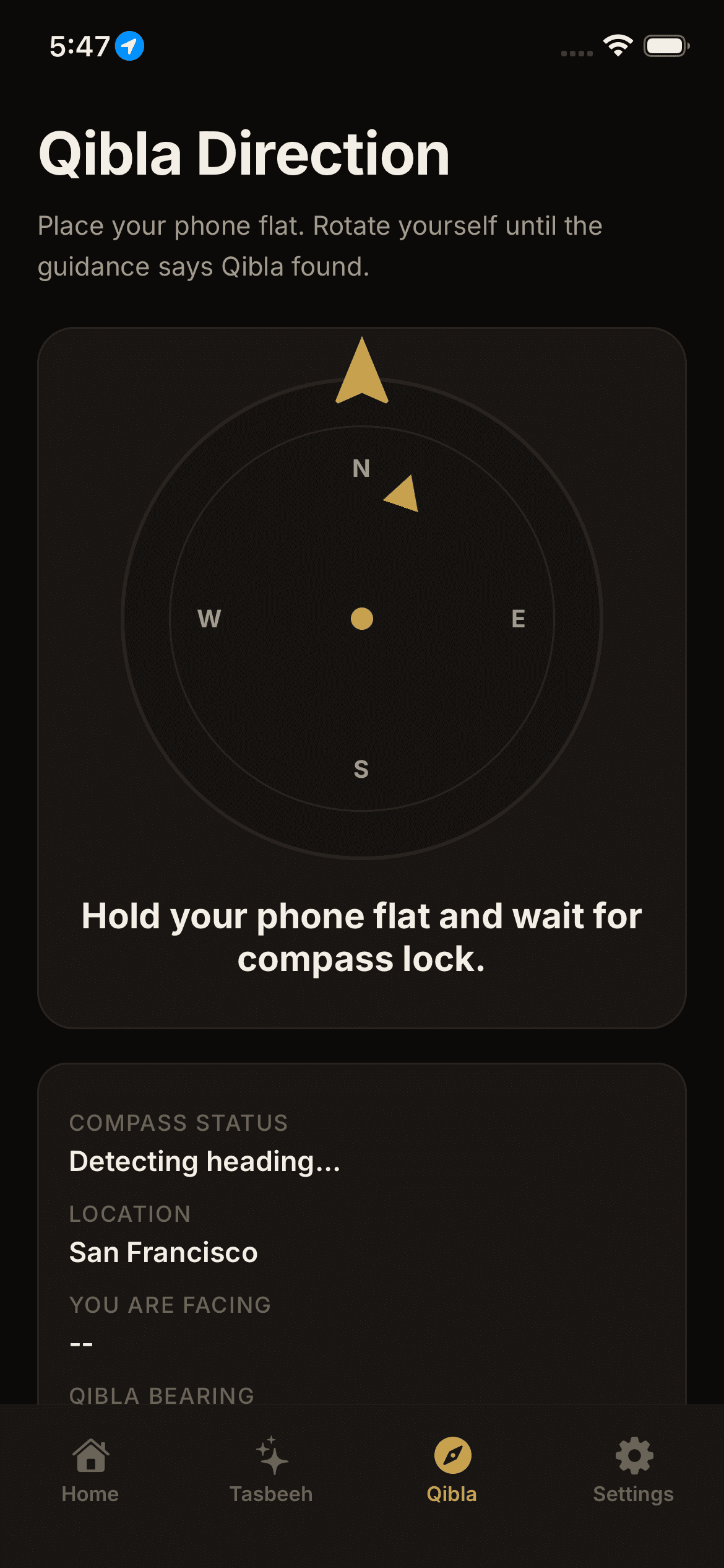 Salah Lock Qibla direction compass
